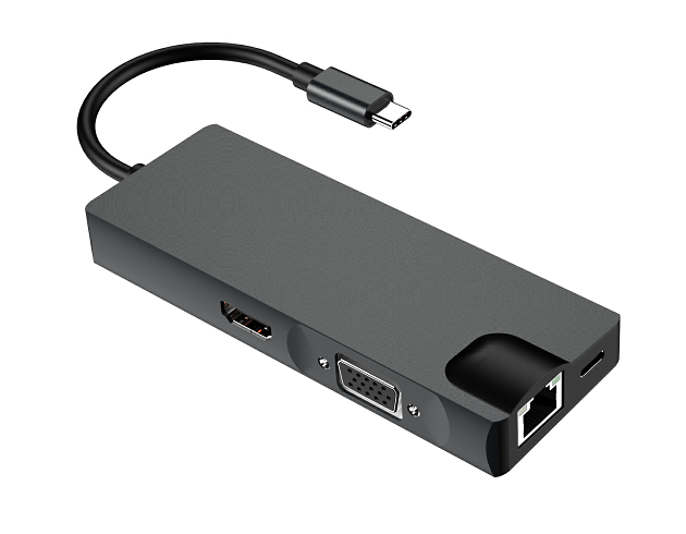 USB-C to HDMI+VGA+RJ45+2xUSB3.0+SD+TF+USB-C adapter,8 in 1